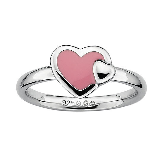 Personally Stackable Sterling Silver Pink Enamel Heart Ring