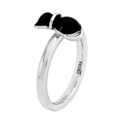 Personally Stackable Sterling Silver Black Enamel Cat Ring