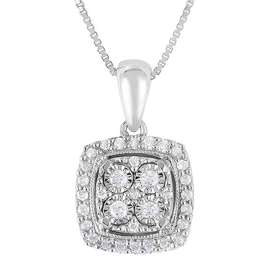 TruMiracle® 1/4 CT. T.W. Genuine Diamond Sterling Silver Square Pendant Necklace