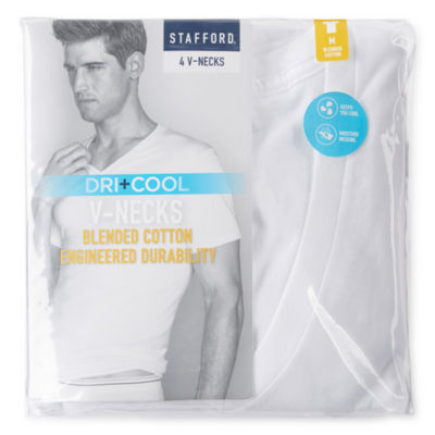 Stafford Dry + Cool Mens 4 Pack Short Sleeve V Neck Moisture Wicking T-Shirt Tall