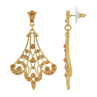 1928 Gold Tone Crystal Drop Earrings