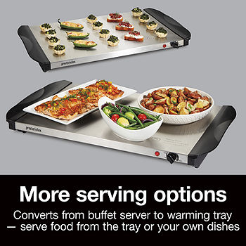 BUFFET SERVER 2in1 ADJUSTABLE HOT PLATE TRAY S/S STEEL FOOD WARMER 300W  LARGE
