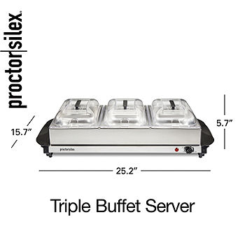 3 Tray 7.5-Quart Triple Buffet Server Food Warmer with Clear