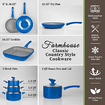 Granitestone Charleston Hammered 15 Piece Nonstick Cookware Set - Blue