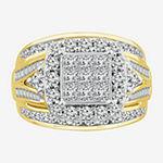 Womens 2 CT. T.W. White Diamond 10K Gold Cushion Side Stone Halo Engagement Ring