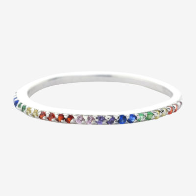 Silver Treasures Womens Multi Color Cubic Zirconia Sterling Silver Round Delicate Band