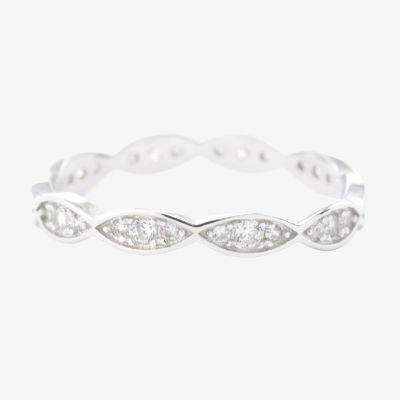 Silver Treasures Womens Cubic Zirconia Sterling Silver Round Delicate Band