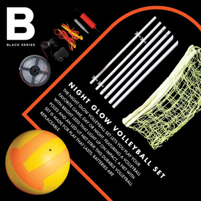 Black Series Night Glow Volleyball Set, LED Light-Up Ball and Stand Up Net