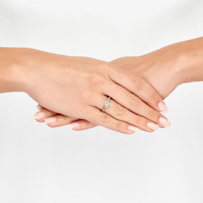 (H-I / Si1-Si2) Womens 1/2 CT. T.W. Lab Grown White Diamond 10K Gold Marquise Side Stone Halo Engagement Ring