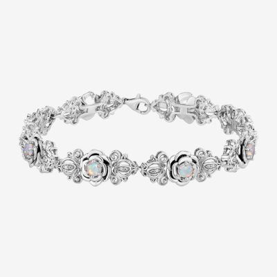 Enchanted Disney Fine Jewelry Womens Sterling Silver Flower Cinderella Princess 7.5 Inch Link Bracelet