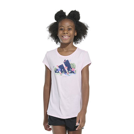 adidas Big Girls Crew Neck Short Sleeve Graphic T-Shirt, X-large (16), Pink