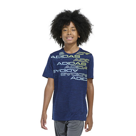 adidas Big Boys Crew Neck Short Sleeve Graphic T-Shirt, M (10-12) Husky, Blue
