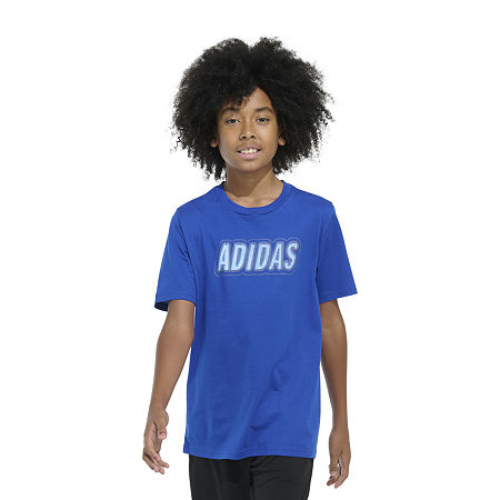 adidas Big Boys Crew Neck Short Sleeve Graphic T-Shirt, X-large (18-20), Blue