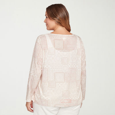 Hearts Of Palm Womens Plus Keyhole Neck Long Sleeve T-Shirt