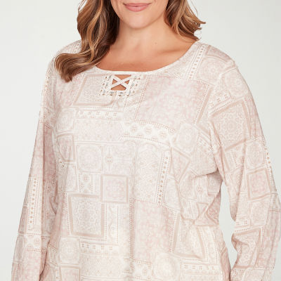 Hearts Of Palm Womens Plus Keyhole Neck Long Sleeve T-Shirt