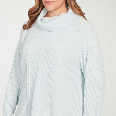 Hearts Of Palm Plus Womens Cowl Neck Long Sleeve Pullover Sweater