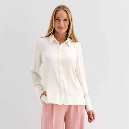 Liz Claiborne Womens Fitted Long Sleeve Regular Fit Button-Down Shirt, Large, White