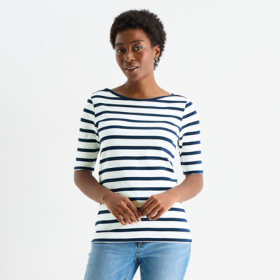 St. John's Bay Womens Boat Neck Elbow Sleeve T-Shirt