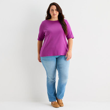 St. John's Bay Womens Plus Boat Neck 3/4 Sleeve T-Shirt, 3x, Purple