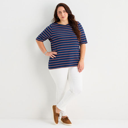 St. John's Bay Womens Plus Boat Neck 3/4 Sleeve T-Shirt, 3x, Multiple Colors