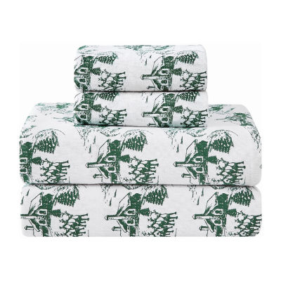 Truly Soft Festive Cottage Toile Flannel Sheet Set