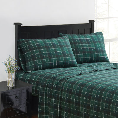 London Fog Green Plaid Flannel Sheet Set
