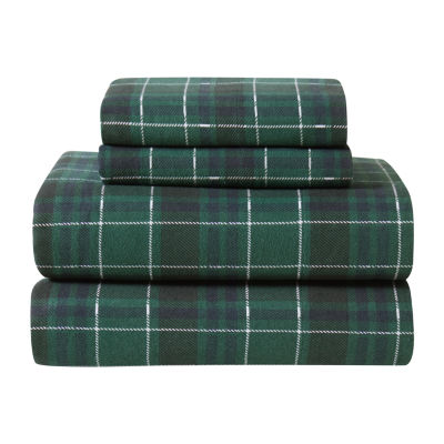 London Fog Green Plaid Flannel Sheet Set