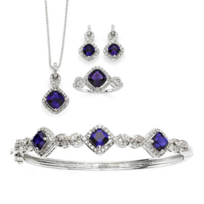 Lab-Created Amethyst & Cubic Zirconia Silver over Brass 4-pc. Boxed Jewelry Set