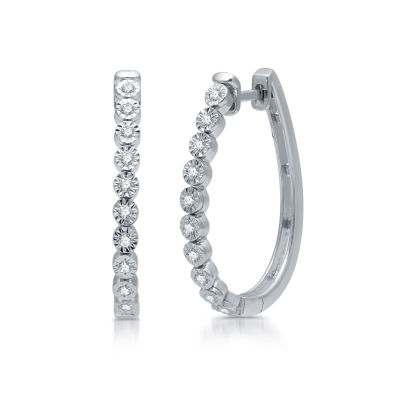 Womens 1/4 CT. T.W. Natural White Diamond Sterling Silver 25.5mm Hoop Earrings