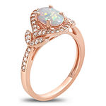Womens Lab Created White Opal 14K Rose Gold Over Silver Cocktail Ring