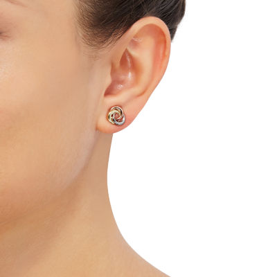 14K Tri-Color Gold 10mm Knot Stud Earrings