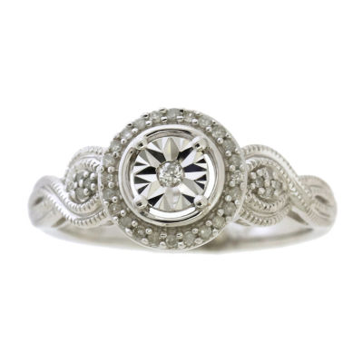 Womens 1/8 CT. T.W. Genuine White Diamond Sterling Silver Cocktail Ring