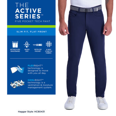 Haggar The Active Series 5 Pocket Mens Comfort Waistband Slim Fit Flat Front Pant