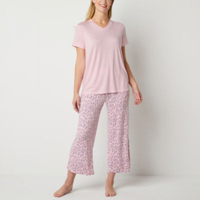 Jaclyn Womens 2-pc. V-Neck Short Sleeve Capri Pajama Set - JCPenney