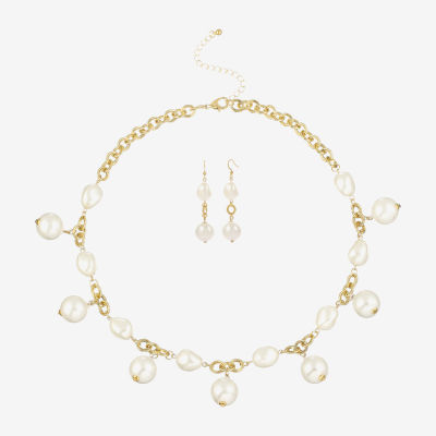 Bold Elements Gold Tone Statement Necklace & Drop Earrings 2-pc. Simulated Pearl Round Jewelry Set