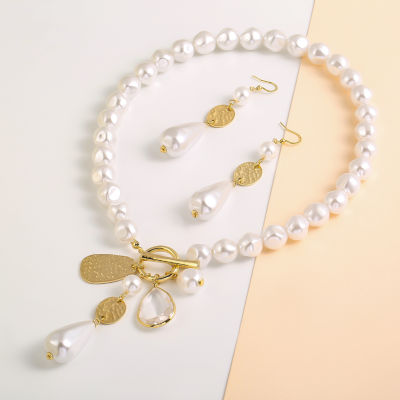 Bold Elements Gold Tone Statement Necklace And Drop Earrings 2-pc. Simulated Pearl Round Jewelry Set