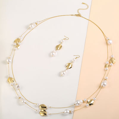 Bold Elements Gold Tone Illusion Necklace & Drop Earrings 2-pc. Simulated Pearl Round Jewelry Set