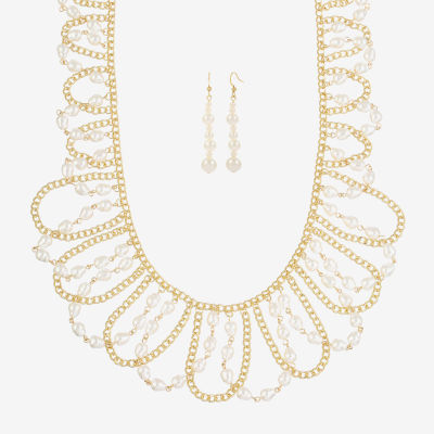 Bold Elements Gold Tone Collar Necklace & Drop Earrings 2-pc. Simulated Pearl Round Jewelry Set