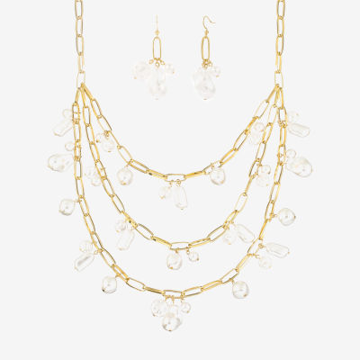 Bold Elements Gold Tone Statement Necklace & Drop Earrings 2-pc. Simulated Pearl Round Jewelry Set