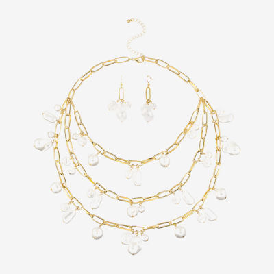 Bold Elements Gold Tone Statement Necklace & Drop Earrings 2-pc. Simulated Pearl Round Jewelry Set