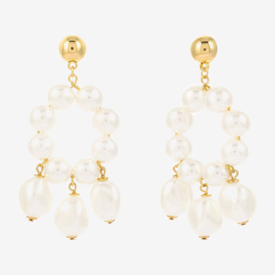 Bold Elements Gold Tone Simulated Pearl Round Drop Earrings