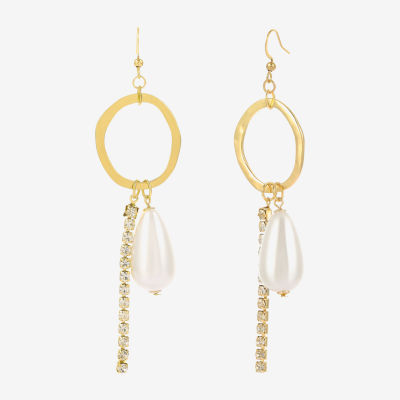 Bold Elements Gold Tone Simulated Pearl Round Drop Earrings