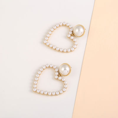 Bold Elements Gold Tone Simulated Pearl Heart Drop Earrings