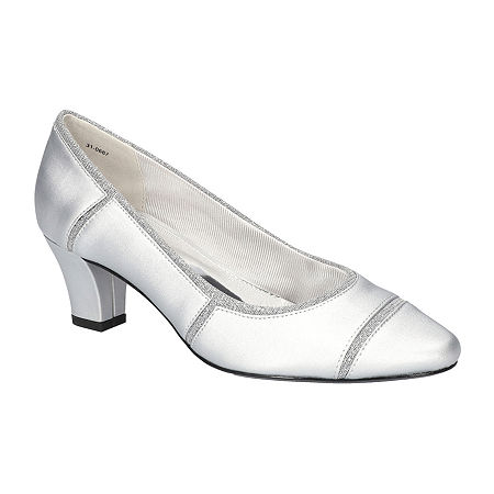 Easy Street Womens Datia Kitten Heel Pumps, 8 Medium, Silver