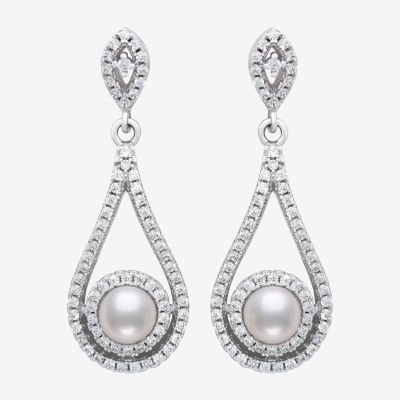 White Cultured Freshwater Pearl Sterling Silver Pear Drop Earrings