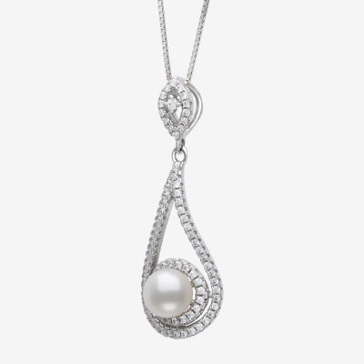 Womens White Cultured Freshwater Pearl Sterling Silver Pear Pendant Necklaces