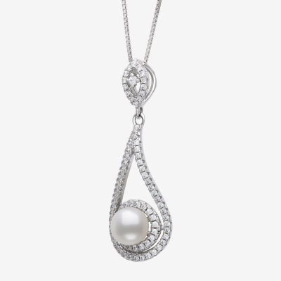 Womens White Cultured Freshwater Pearl Sterling Silver Pear Pendant Necklace