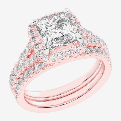 G-H / Si1-Si2) Womens CT. T.W. Lab Grown White Diamond 14K Gold Side Stone Halo Bridal Set