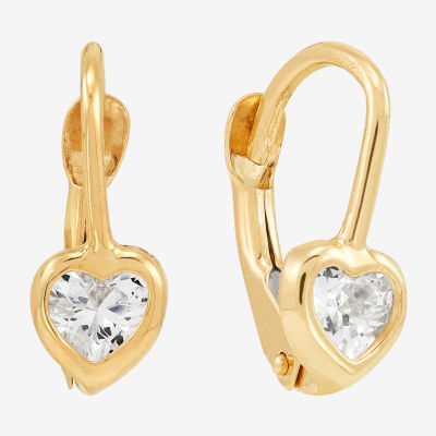 White Cubic Zirconia 14K Gold Heart Drop Earrings