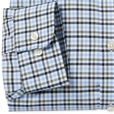 Stafford Mens Dark Blue Check Long Sleeve Button Up Size Large